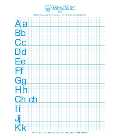 SADA 5 ks Zmazáčiky Všeobecná Gramotnosť: Písmená tlačené (formát A4)