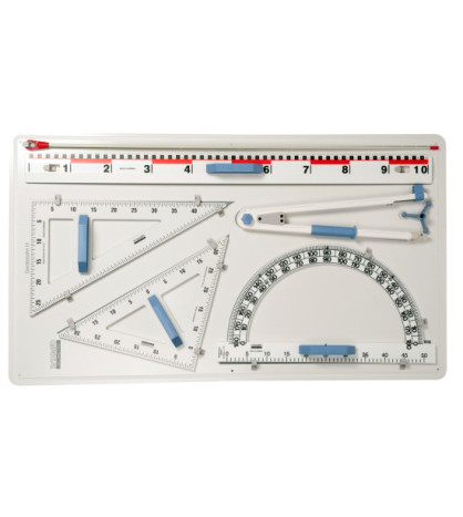 Sada geometrických potrieb na tabuľu v plastovom obale