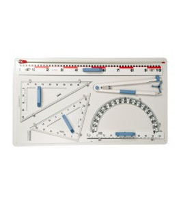 Sada geometrických potrieb na tabuľu v plastovom obale